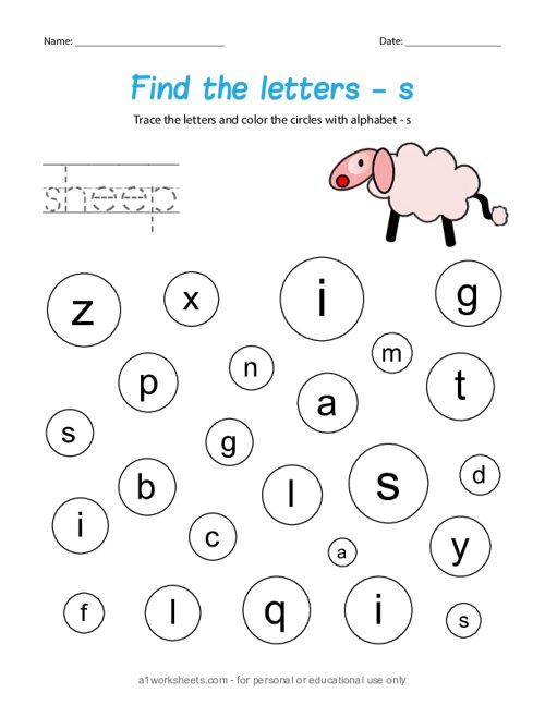 Alphabet Letter Search Worksheet - Find Lowercase S