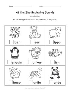 At the Zoo Beginning Sounds Worksheet #1