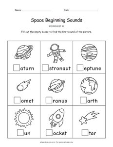 Space Beginning Sounds Worksheet #1