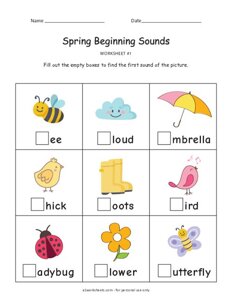 Spring Beginning Sounds Worksheet #1