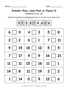 Greater Than, Less Than, Equal To Worksheet #2