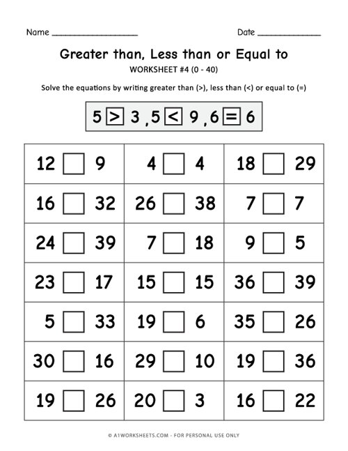greater than less than equal to worksheets pdf grade 1