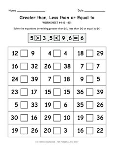 Greater Than, Less Than, Equal To Worksheet #4