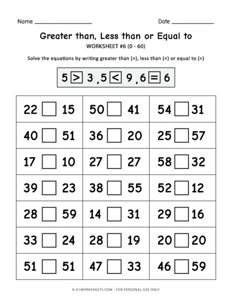 Greater Than, Less Than, Equal To Worksheet #6