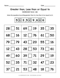Greater Than, Less Than, Equal To Worksheet #8