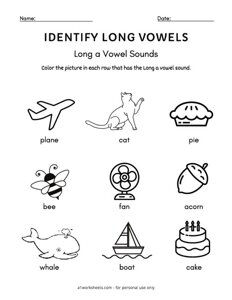 Long A - Find the Long Vowel Worksheet