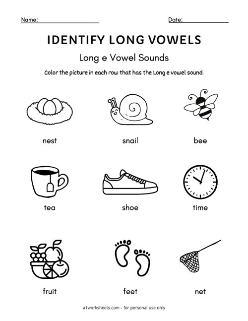 Long E - Find the Long Vowel Worksheet