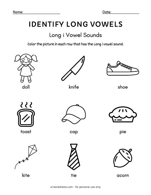 Long I - Find the Long Vowel Worksheet