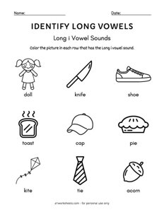 Long I - Find the Long Vowel Worksheet