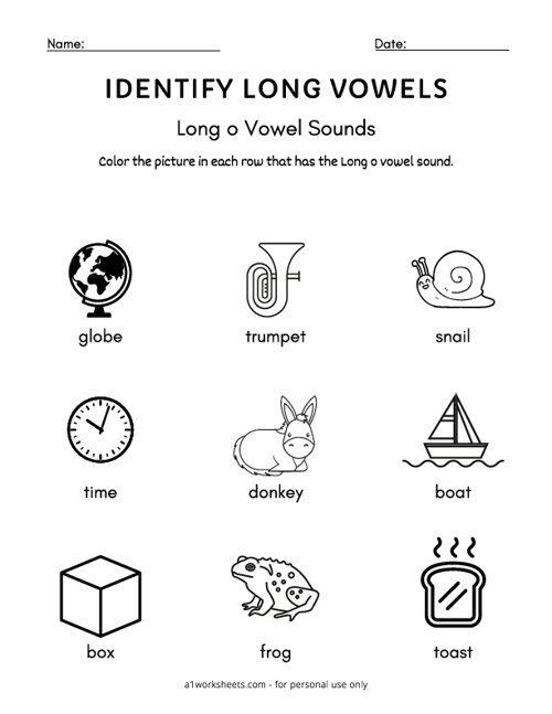 Long O - Find the Long Vowel Worksheet