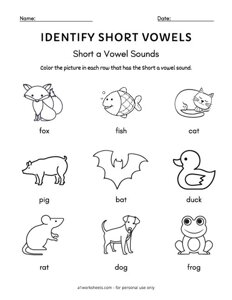 Short A - Find the Short Vowel Worksheet