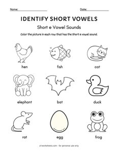 Short E - Find the Short Vowel Worksheet