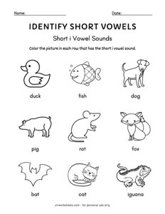 Short I - Find the Short Vowel Worksheet