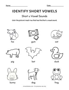 Short U - Find the Short Vowel Worksheet