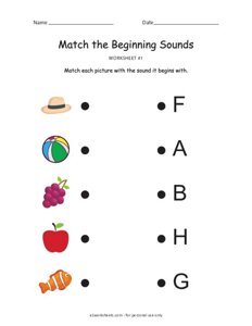Match the Beginning Sounds Worksheet #1