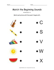 Match the Beginning Sounds Worksheet #3