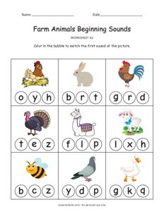Farm Animals Beginning Sounds Worksheet #2