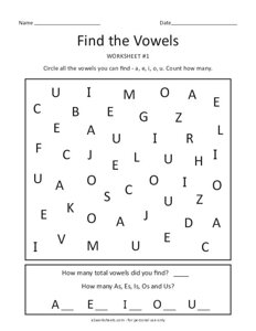 Find the Vowels Worksheet #1