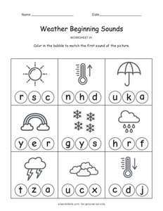 Weather Beginning Sounds Worksheet #1