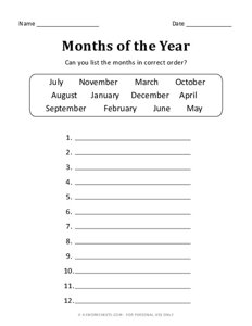 List the Months in Correct Order