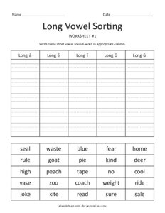 Long Vowel Sort Worksheet #1
