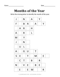 Write the Missing Letter - Months of the Year