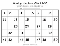 Missing Numbers Chart 1-50 Worksheet #2