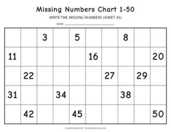 Missing Numbers Chart 1-50 Worksheet #5