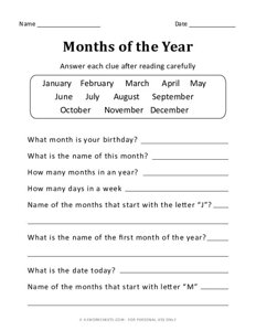 Months of the Year - Worksheet #1