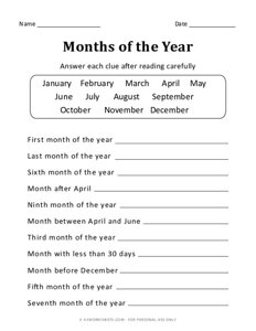 Months of the Year - Worksheet #2
