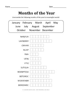 Unscramble Months of the Year