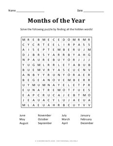 Months of the Year Word Search