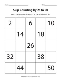 Skip Counting by 2s to 50 Worksheet #1