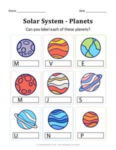 Solar System: Label These Planets