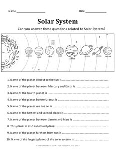Solar System Worksheet #1