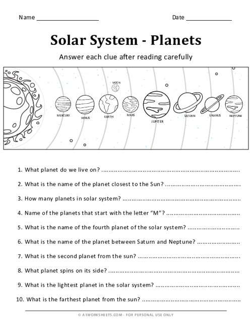 solar system research worksheet