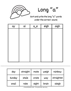 Long A Vowel Word Sort Worksheet #1