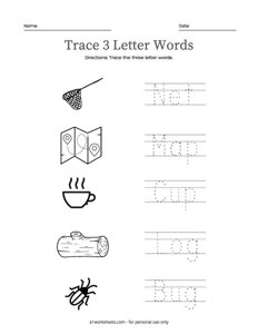 Tracing the 3 Letter Word Worksheet #2