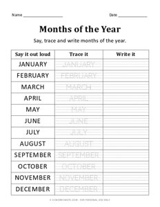 Months of the Year - Trace and Write