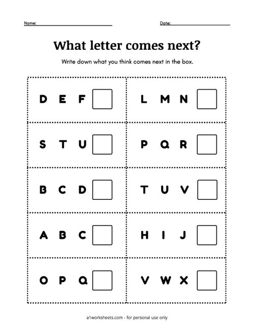 What Letter Comes Next Worksheet