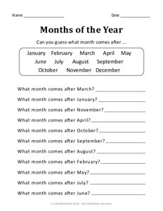 What month comes after - Months of the Year