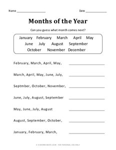 What month comes next - Months of the Year