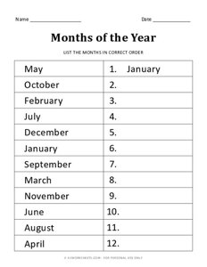 Write Months of the Year in Correct Order