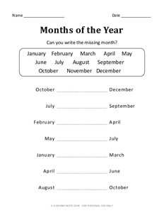 Write the missing Month - Months of the Year