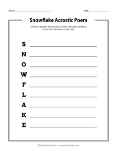 Snowflake Acrostic Poem Worksheet