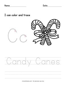 Candy Canes Coloring and Letter Tracing