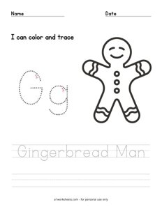Gingerbread Man Coloring and Letter Tracing