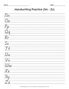 Handwriting Practice Letters N-Z