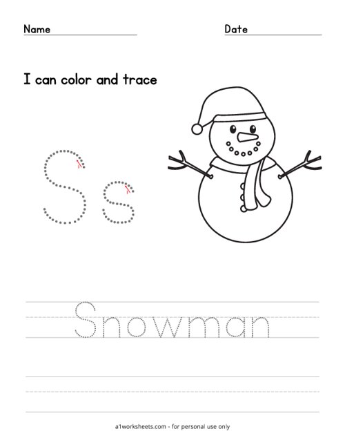 Snowman Coloring and Letter Tracing