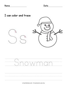 Snowman Coloring and Letter Tracing